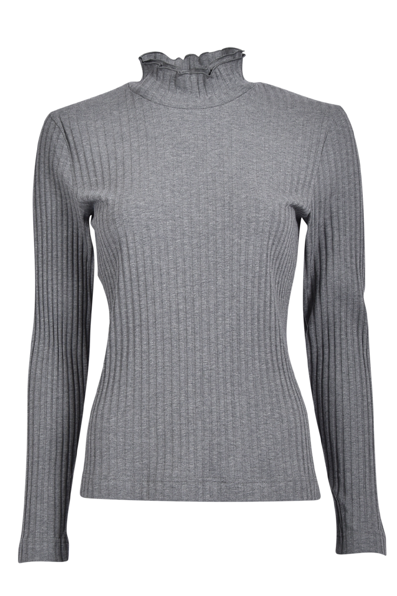 Rippen-Longsleeve mit Rüschen Stehbund-Shirt von ZAIDA.