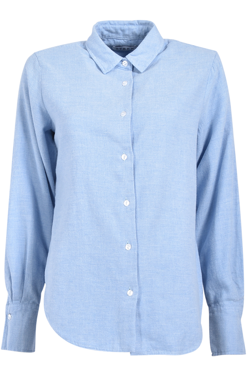 Melierte Flanellbluse mit Kellerfalte und abgerundetem Saum von STEEN