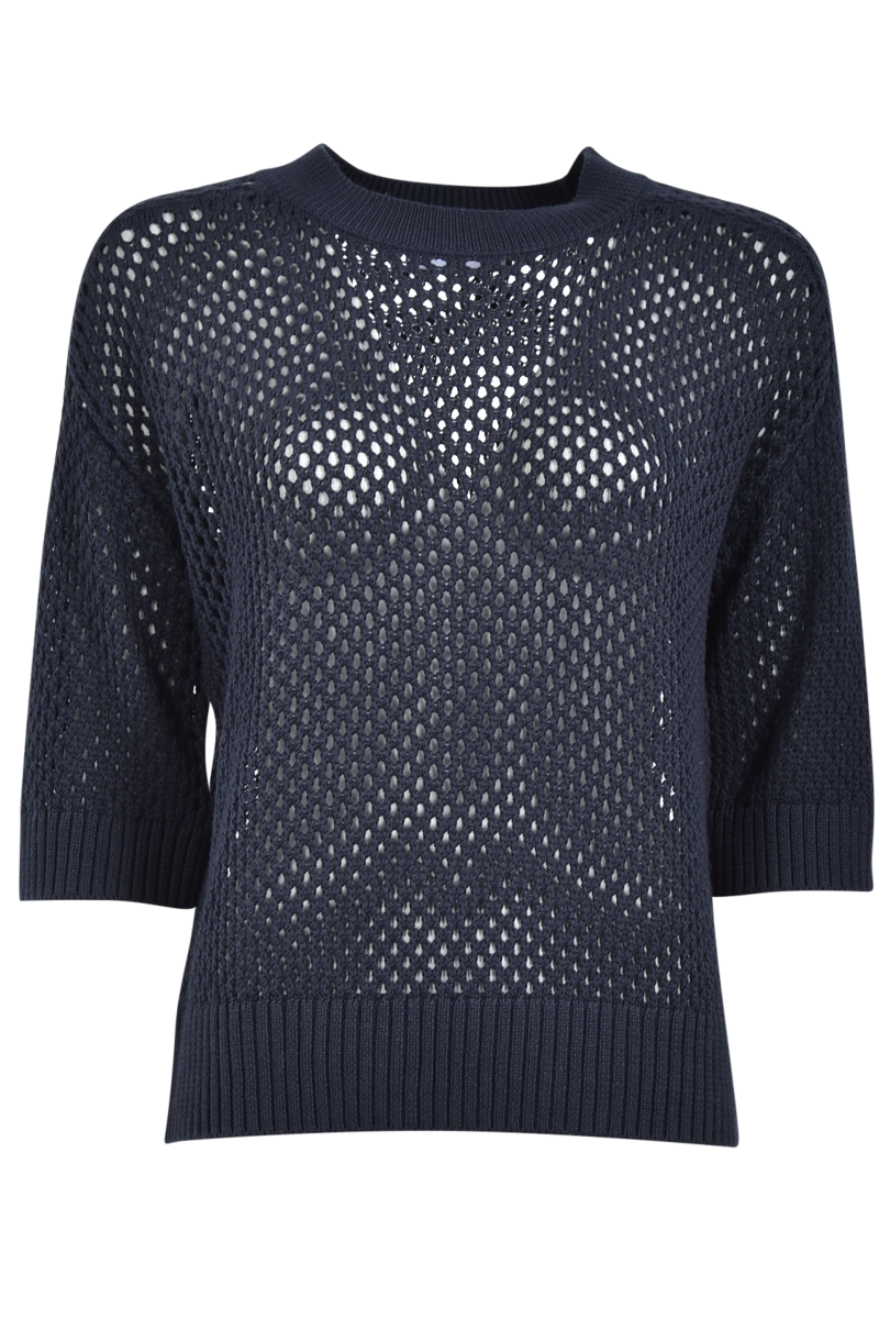 Rundhalspullover mit 1/2-Arm und Lochstrick von INSIEME.