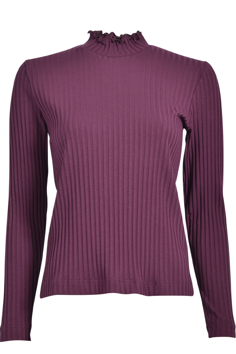 Rippen-Longsleeve mit Rüschen Stehbund-Shirt von ZAIDA.