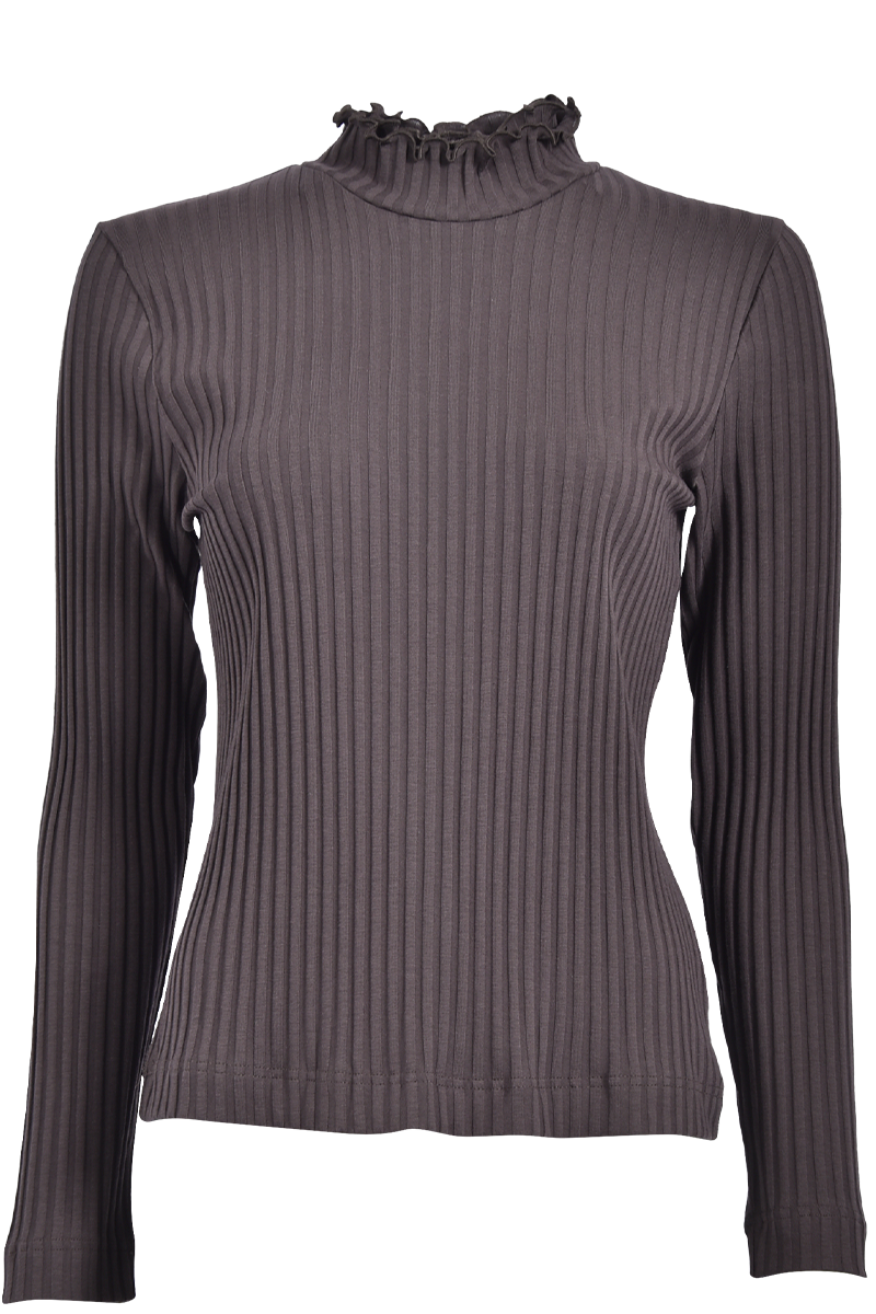 Rippen-Longsleeve mit Rüschen Stehbund-Shirt von ZAIDA.