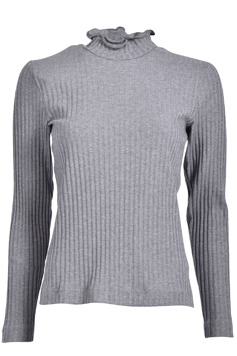 Rippen-Longsleeve mit Rüschen Stehbund-Shirt von ZAIDA.