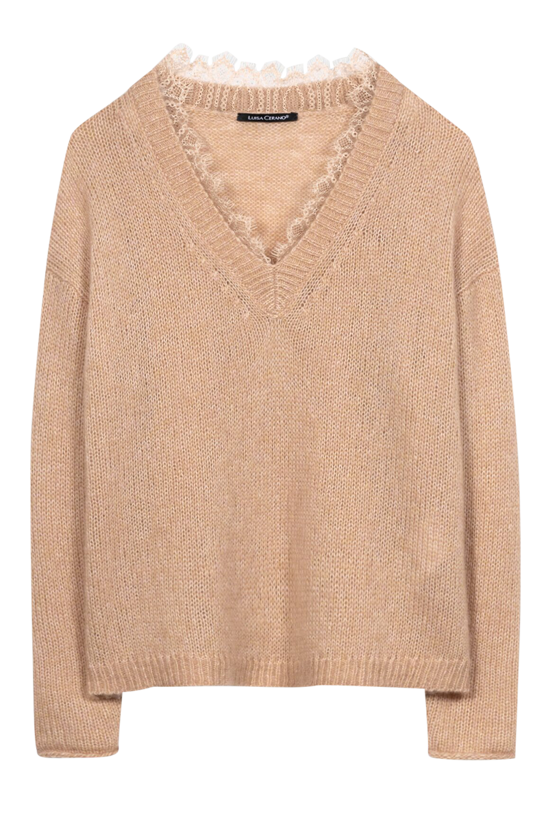 V-Pullover aus Alpaka-Mix und Spitze von LUISA CERANO.