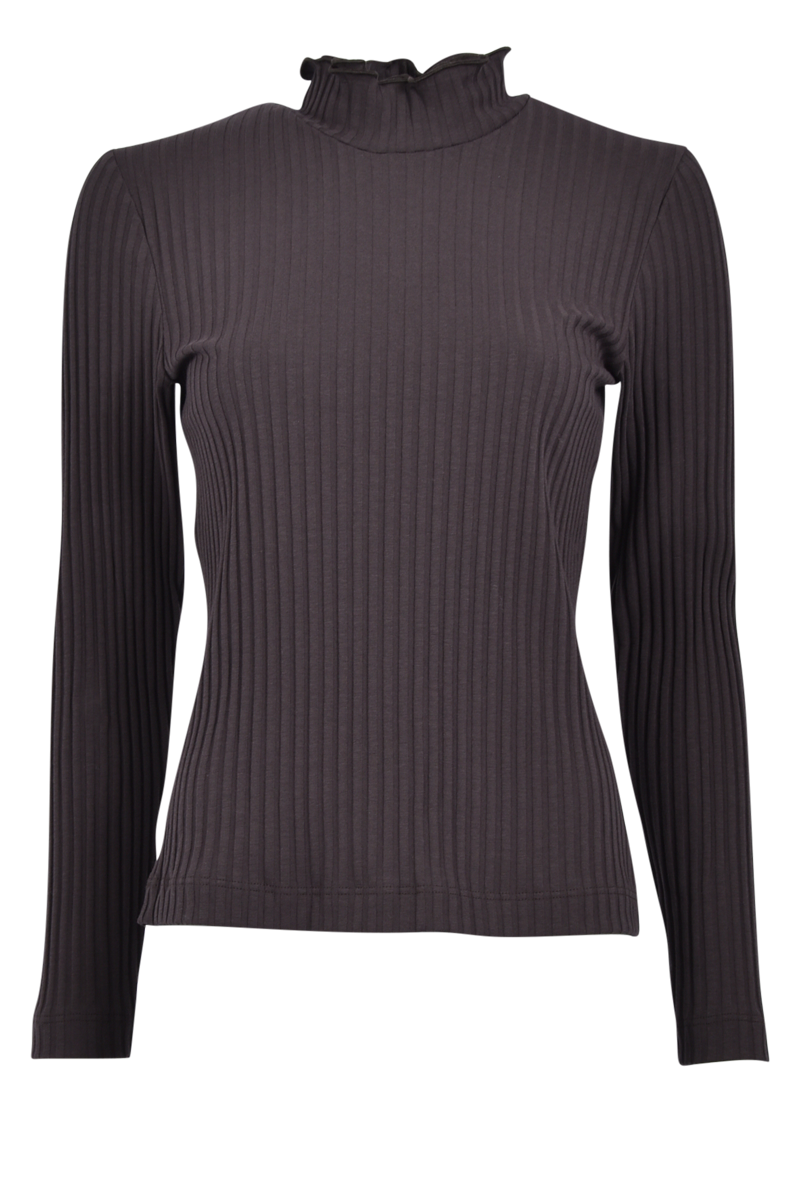 Rippen-Longsleeve mit Rüschen Stehbund-Shirt von ZAIDA.