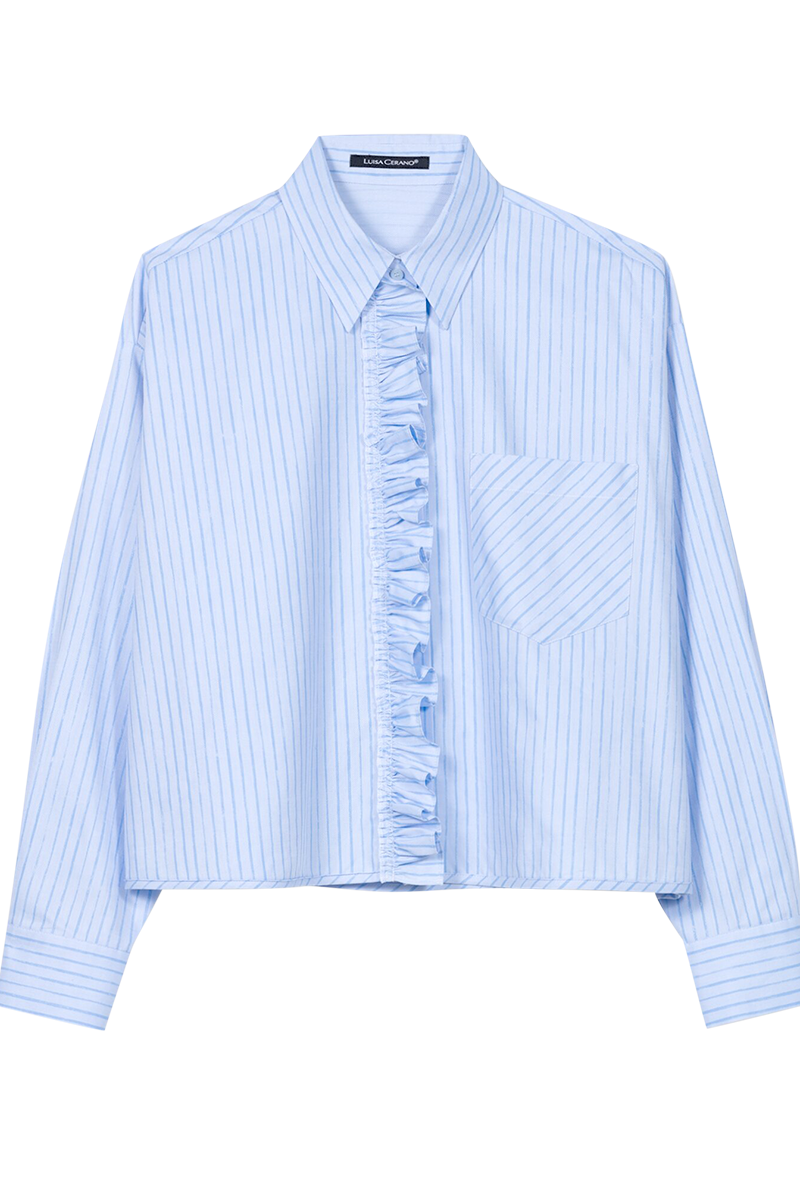 Streifen-Hemdbluse mit Rüsche von LUISA CERANO.