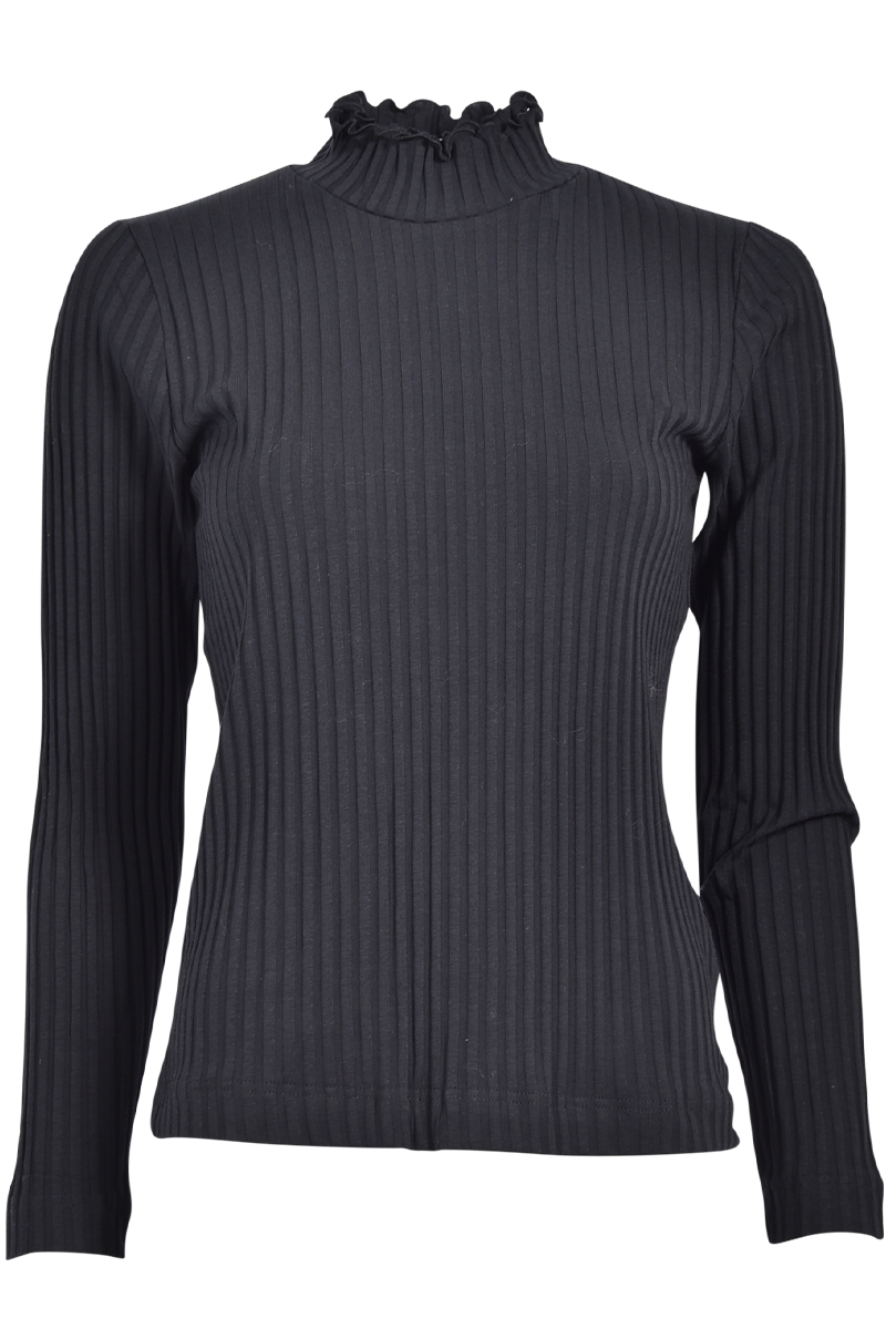 Rippen-Longsleeve mit Rüschen Stehbund-Shirt von ZAIDA.