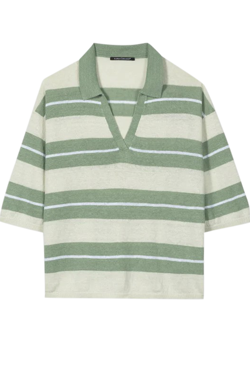 Leinen-Polo mit Preppy-Stripe von LUISA CERANO.