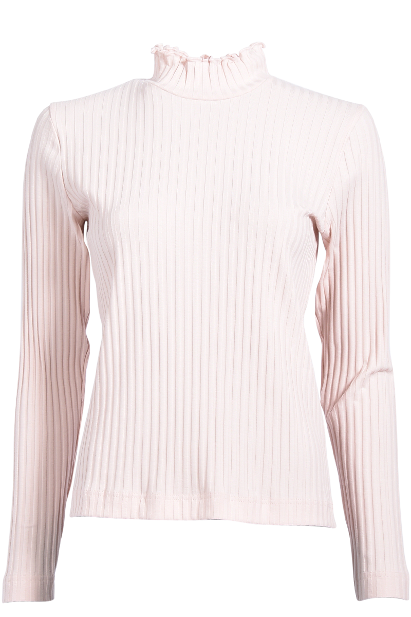Rippen-Longsleeve mit Rüschen Stehbund-Shirt von ZAIDA.