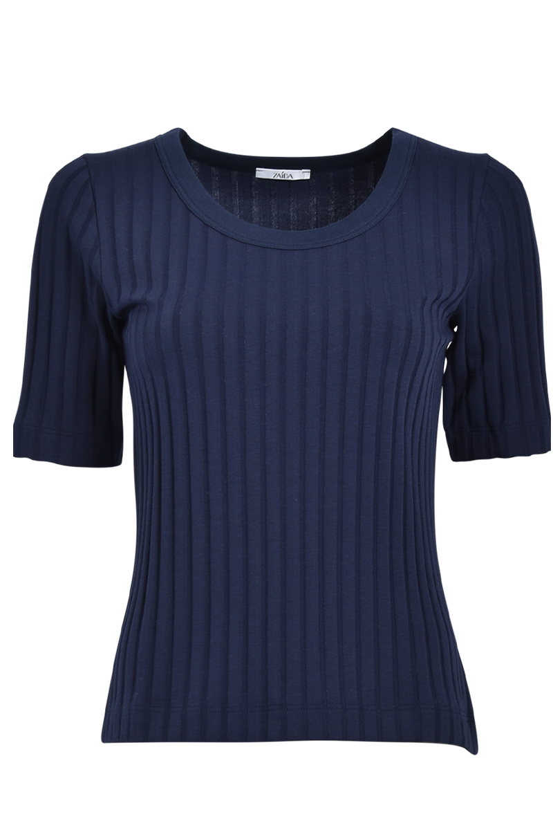 Halbarm-Rundhalsshirt mit Rippe von ZAIDA.